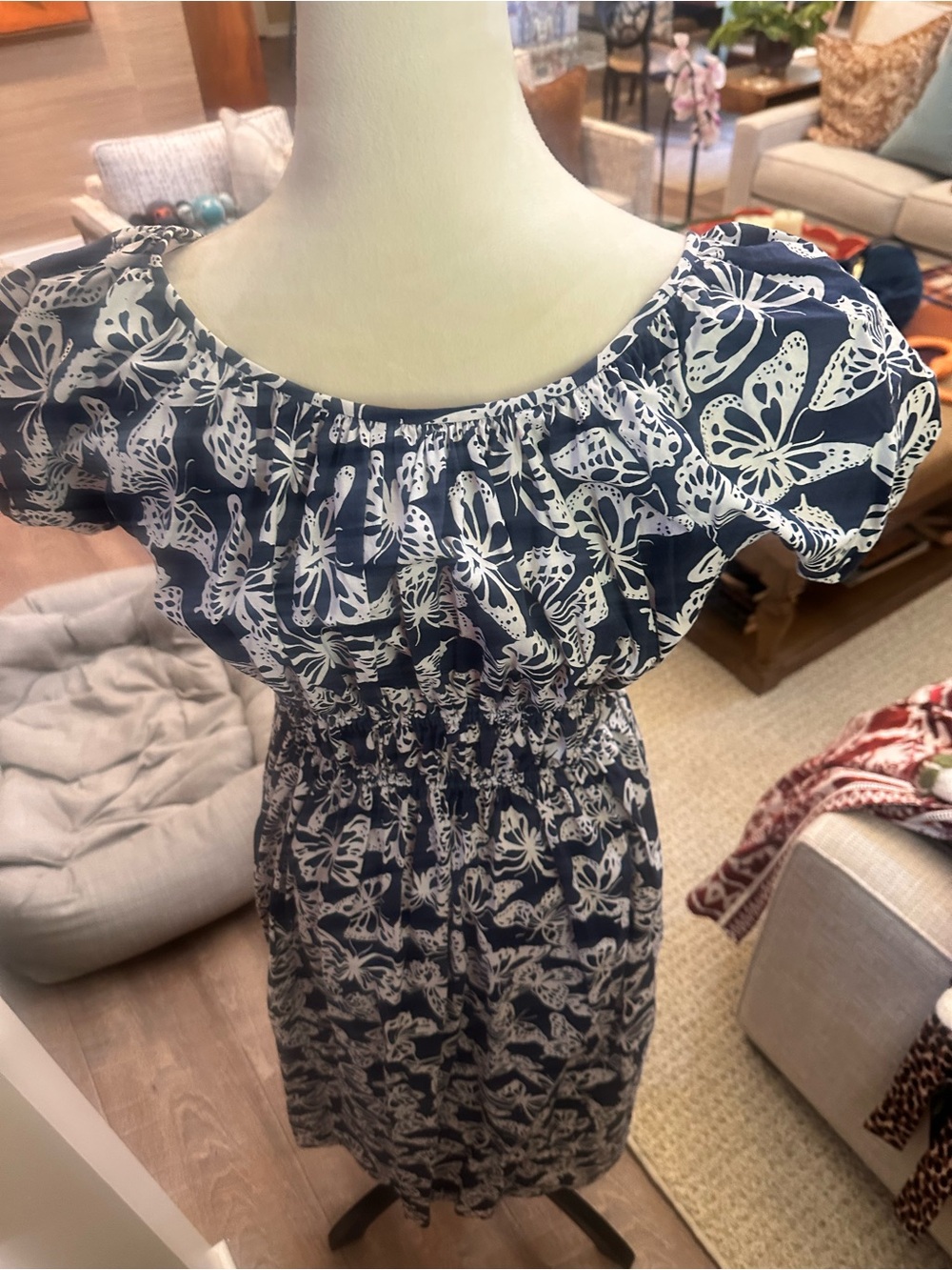 kate spade Navy and White Floral Puff-Sleeve Midi Dress - Picture 3 of 3